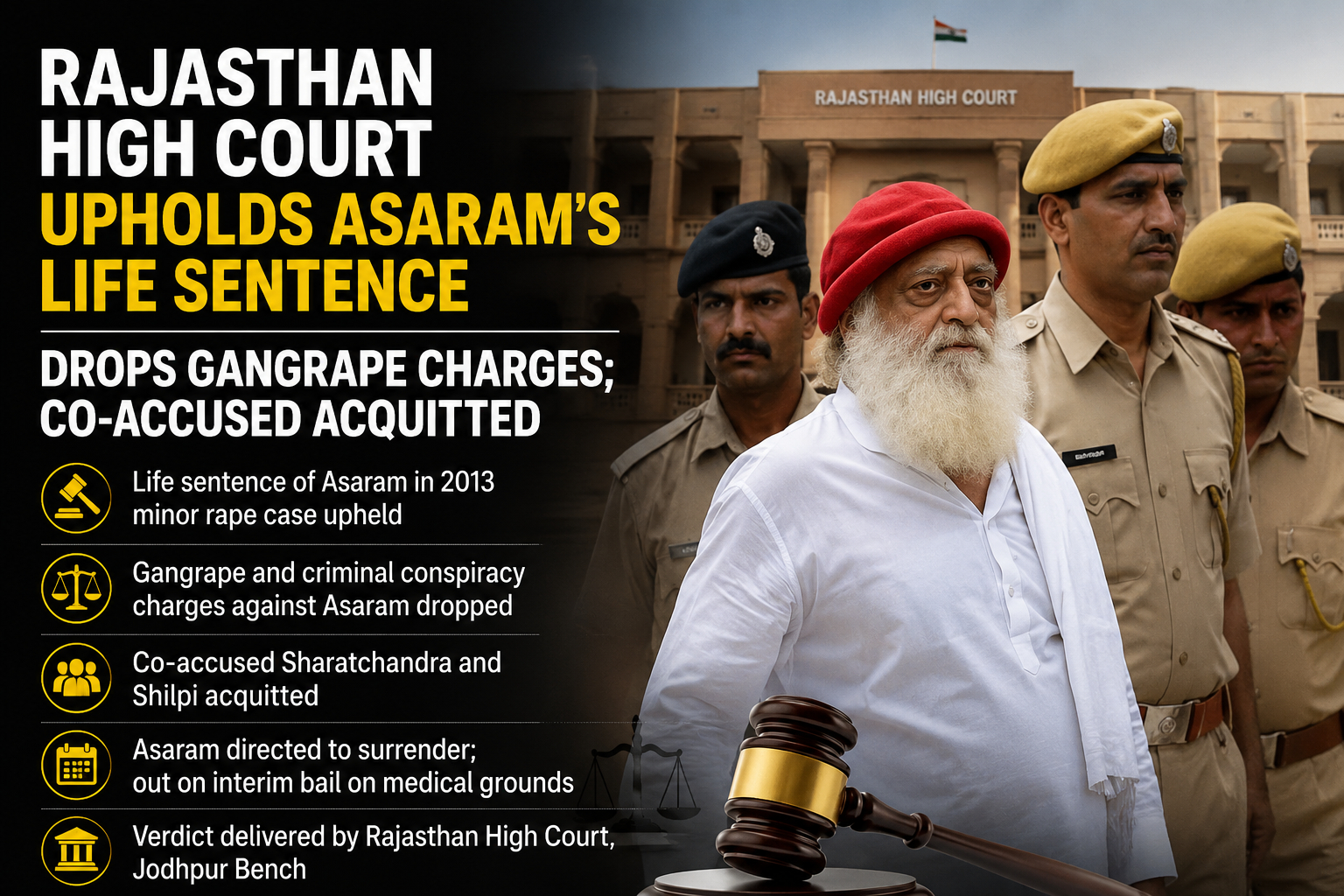 Rajasthan High Court Upholds Asaram’s Life Sentence in Minor Rape Case, Drops Gangrape Charges; Co-Accused Acquitted